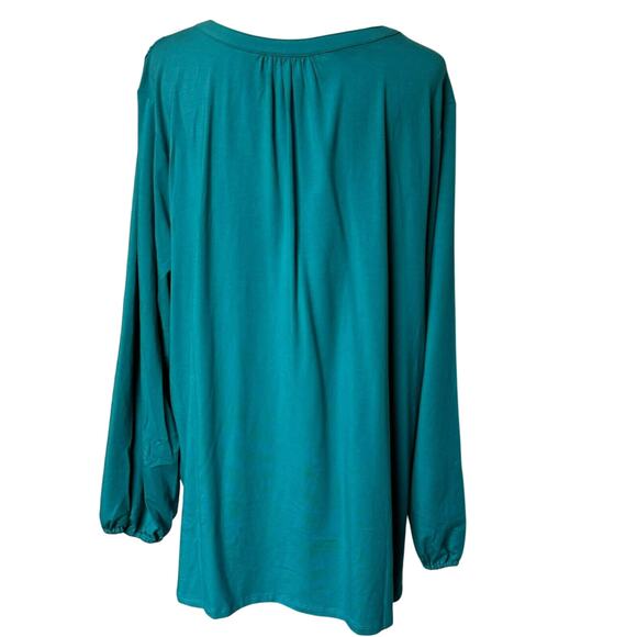 ISAAC MIZRAHI Women's 4X Plus Teal Blue Long Sleeve Tunic Top V Neck Shirred‎ - Picture 3 of 10
